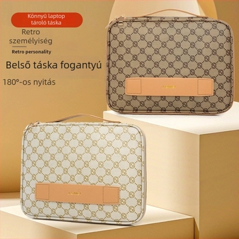 Rétro szatchel laptop táska kockás mintával, PU külső anyag, poliészter bélés, vízálló és ütésálló