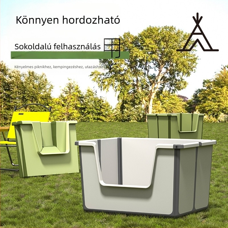 Hordozható, összecsukható macskaalom-tál külső használatra, extra nagy méret, nyitott kialakítás
