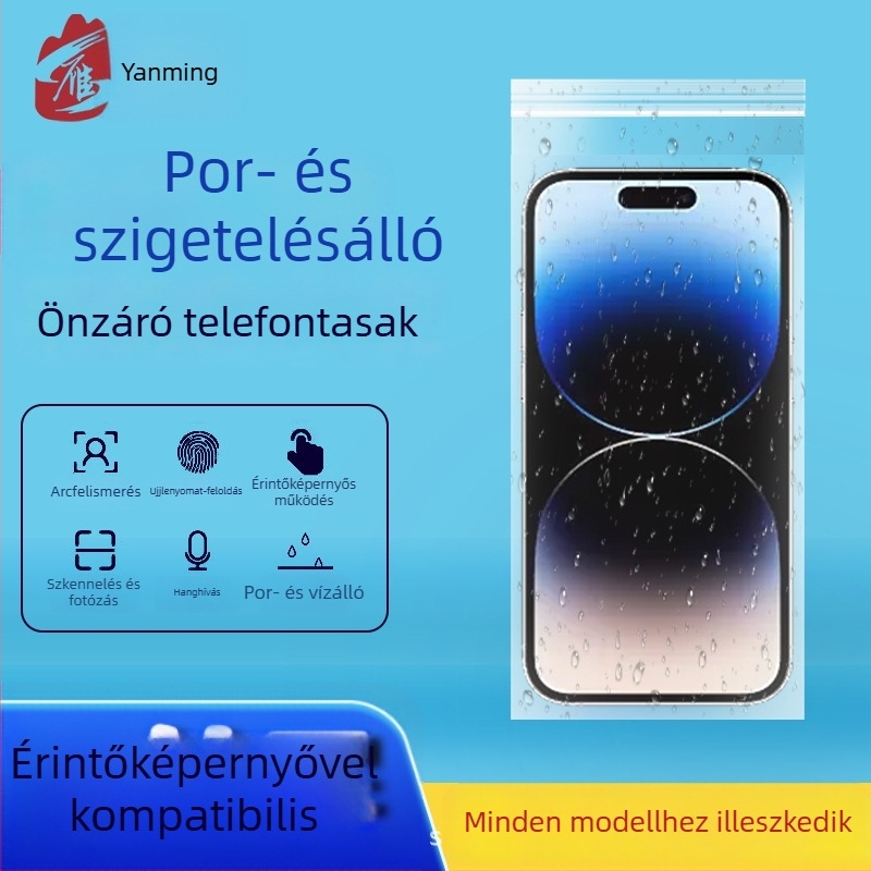 Vízálló csomagoló tasak mobiltelefonhoz védőtokkal és önzáró műanyag tasakkal, érintőképernyő-kompatibilis