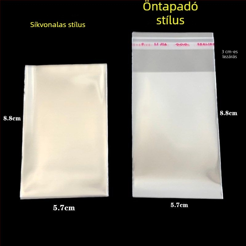 OPP önszorító zárórekesz kártyákhoz és fotókhoz, átlátszó védő tok, záróperem 2,5 cm, csomagolás 100 darab, OPP műanyag