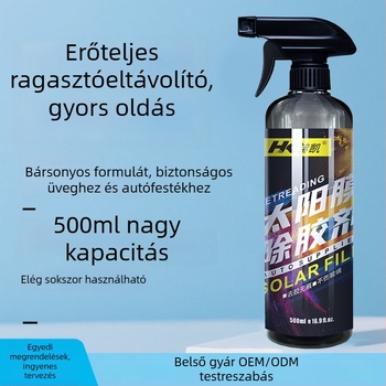 Autóüveg habos tisztító ragasztómaradványok eltávolítására; fő összetevők: deionizált víz, felületaktív anyagok, cellosolve, aktív összetevők; 3 év garancia; QB/T 4525-2013 szabvány; magáncímke elérhető