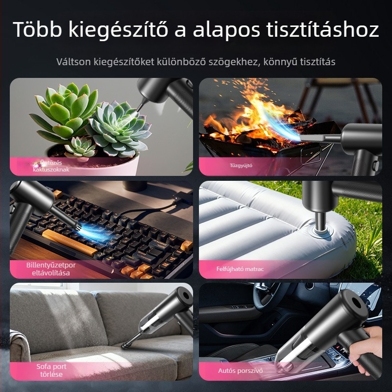 Kézi vezeték nélküli porszívó – nedves és száraz használathoz, beépített akkumulátor 5000mAh felett, 100W teljesítmény, maximális szívóerő 15kPa, USB-tápellátás