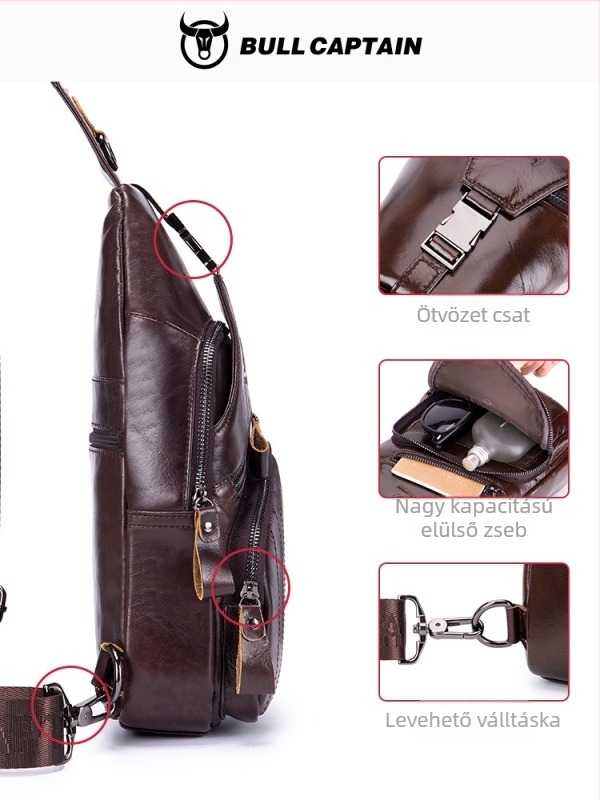 Férfi bőr mellkas táska – első rétegű marhabőr, Cow Captain Leather márka, üzleti utazásokhoz