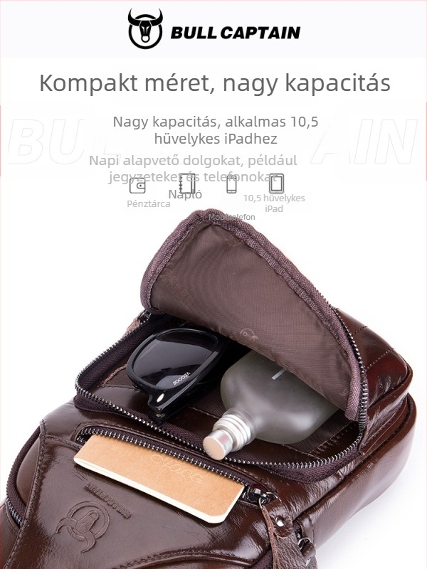 Férfi bőr mellkas táska – első rétegű marhabőr, Cow Captain Leather márka, üzleti utazásokhoz