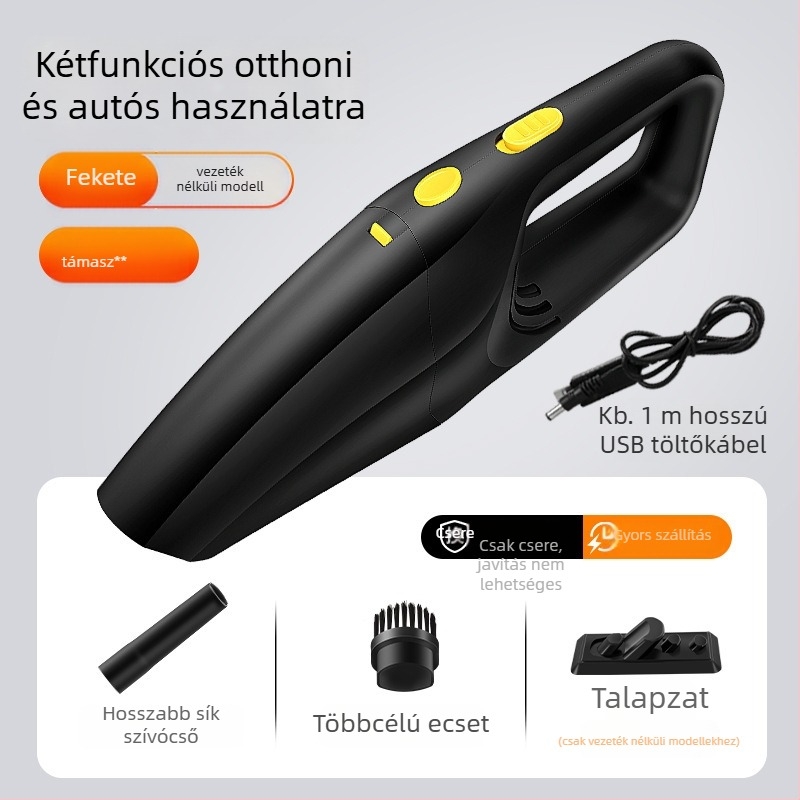 Vezeték nélküli kézi autóporszívó, 12V, 120W, szívóerő 5500 Pa, újratölthető
