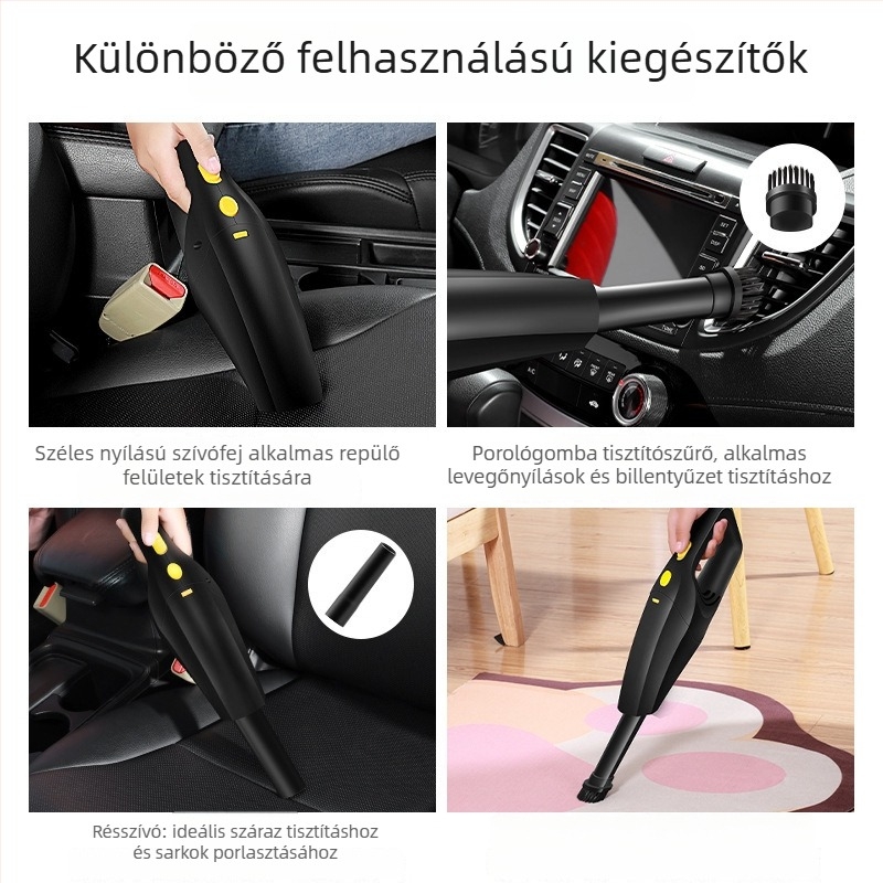Vezeték nélküli kézi autóporszívó, 12V, 120W, szívóerő 5500 Pa, újratölthető