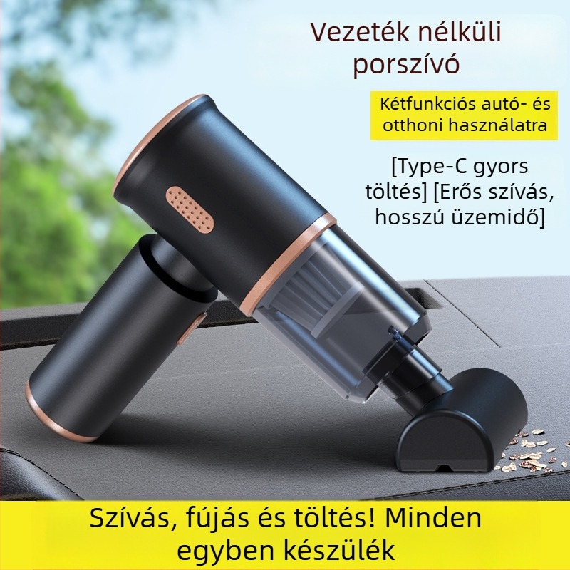 Kézi porszívó autóhoz és otthonhoz integrált fúvó- és szívó funkcióval, 120W, 4000Pa, újratölthető, vezeték nélküli