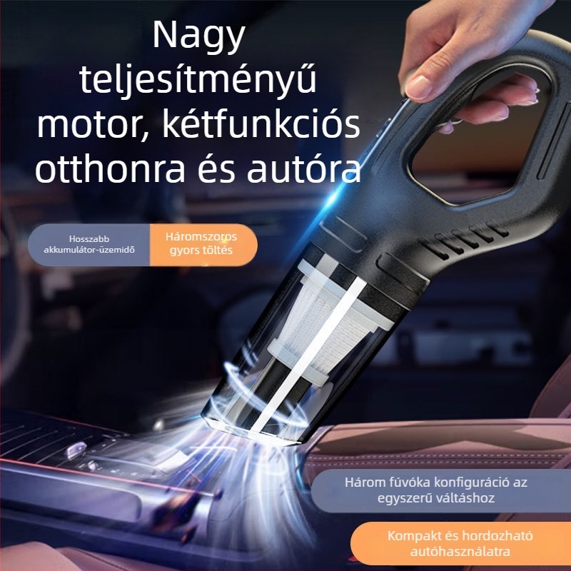 Hordozható vezeték nélküli autó- és otthoni porszívó, 2.4V, 25W, 11000Pa, újratölthető