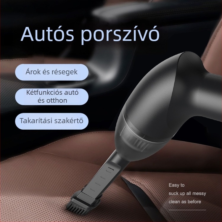 Vezeték nélküli kézi porszívó háztartási és autóhasználatra, 4000 Pa szívóerő, 65 W, 5 V, LED világítással