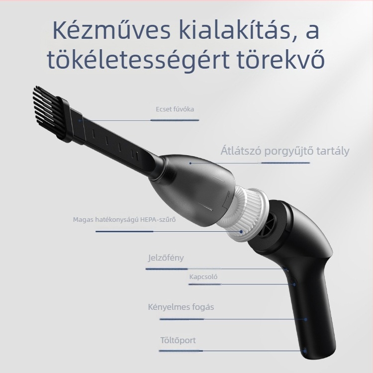 Vezeték nélküli kézi porszívó háztartási és autóhasználatra, 4000 Pa szívóerő, 65 W, 5 V, LED világítással