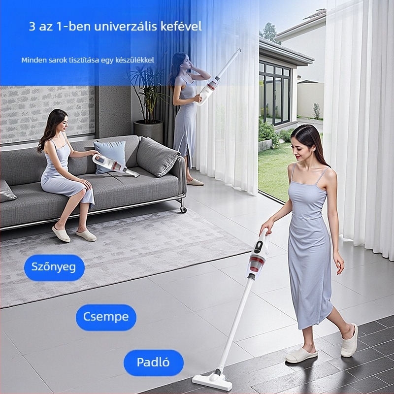 Kézi vezeték nélküli porszívó, USB töltés, 120W, 2‑az‑1‑ben tisztító és szívófej, beépített 1600mAh akkumulátor