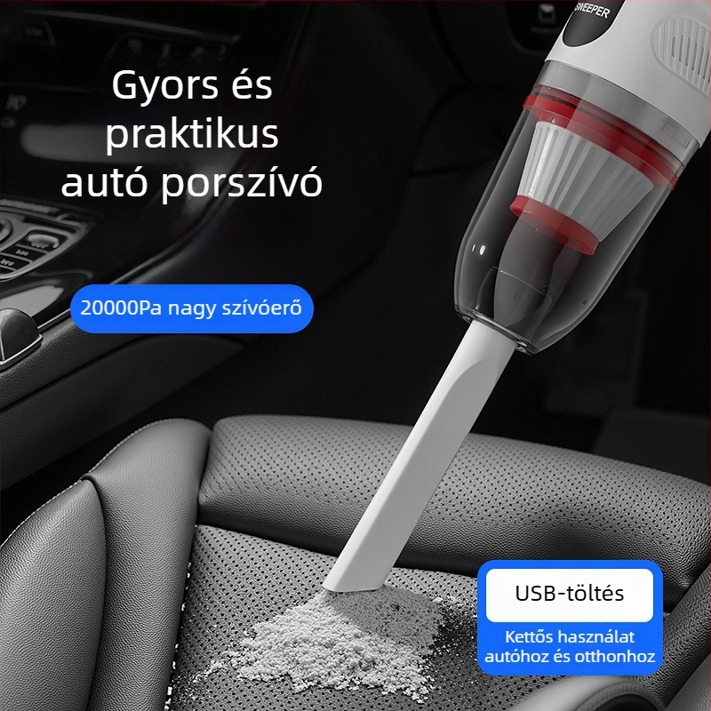 Kézi vezeték nélküli porszívó, USB töltés, 120W, 2‑az‑1‑ben tisztító és szívófej, beépített 1600mAh akkumulátor