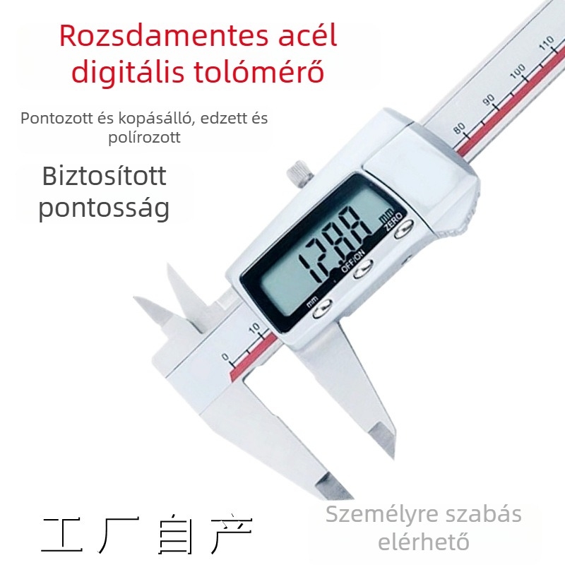 Elektronikus digitális tolómérő, rozsdamentes acél, felbontás 0,01 mm, pontosság 0,01 mm, testreszabható feldolgozás, nettó tömeg 0,35