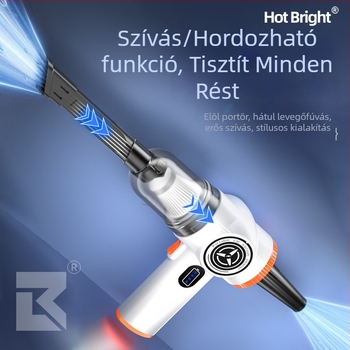 Vezeték nélküli kézi autó- és otthoni porszívó — kettős szívó- és fújási funkcióval, beépített 3001–4000mAh akkumulátor, 5W, szívóerő ≥25kPa, vákuum >5000Pa, USB táplálás