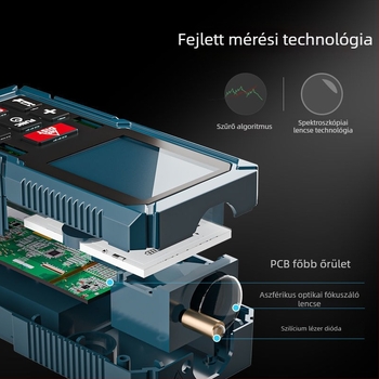Infravörös kézi távolságmérő, digitális mérőszalag funkcióval, Modell 1, Tömeg 11 g, Működő feszültség 11 V