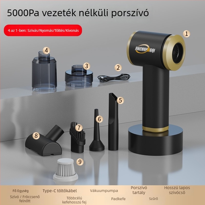Hordozható vezeték nélküli kézi porszívó – 5500Pa szívóerő, 65W, 7.4V, három az egyben, állatszőr eltávolítása