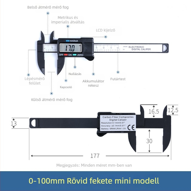Precise digitális tolómérő, magas pontosság, 0–150 mm tartomány, nagy kijelző