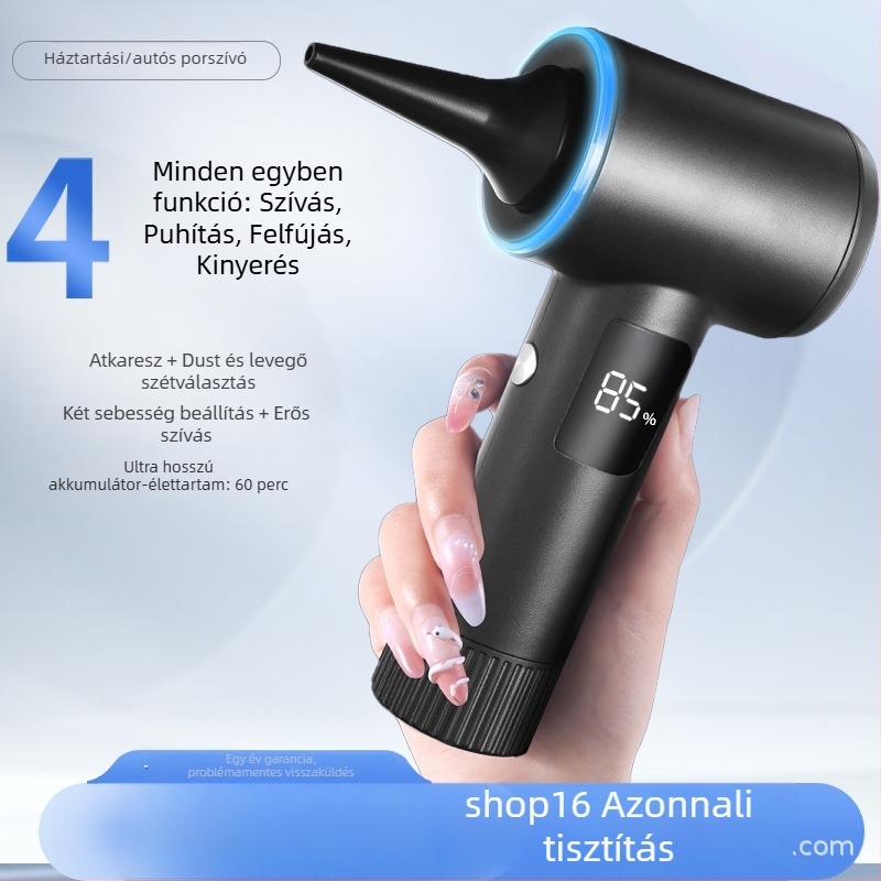 Kézi autóporszívó, három az egyben, 7.4V, 90W, 5500Pa, vezeték nélküli, újratölthető