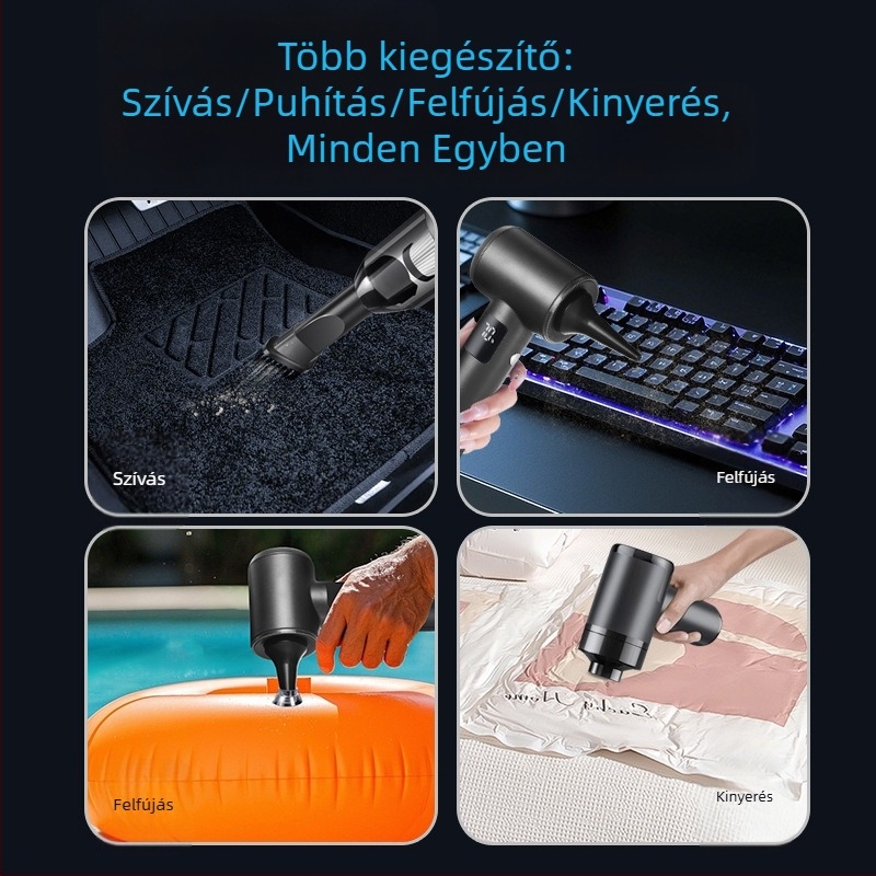 Kézi autóporszívó, három az egyben, 7.4V, 90W, 5500Pa, vezeték nélküli, újratölthető