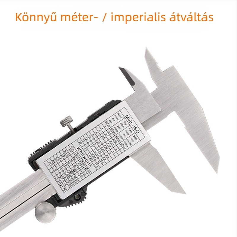 Digitális tolómérő mélységmérő rúddal, 4Cr13 rozsdamentes acél, digitális kijelző