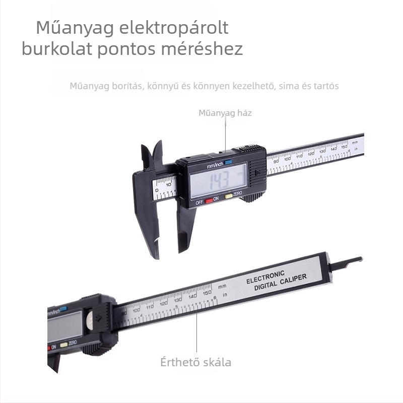 Digitális tolómérő, teljesen műanyag kivitel, elektronikus kijelző, ékszerek és DIY használatra