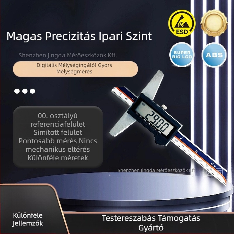 Jingda Digitális Mélységmérő 0-200 mm, felbontás 0,01 mm, Digitális kijelző, 4Cr13 rozsdamentes acél