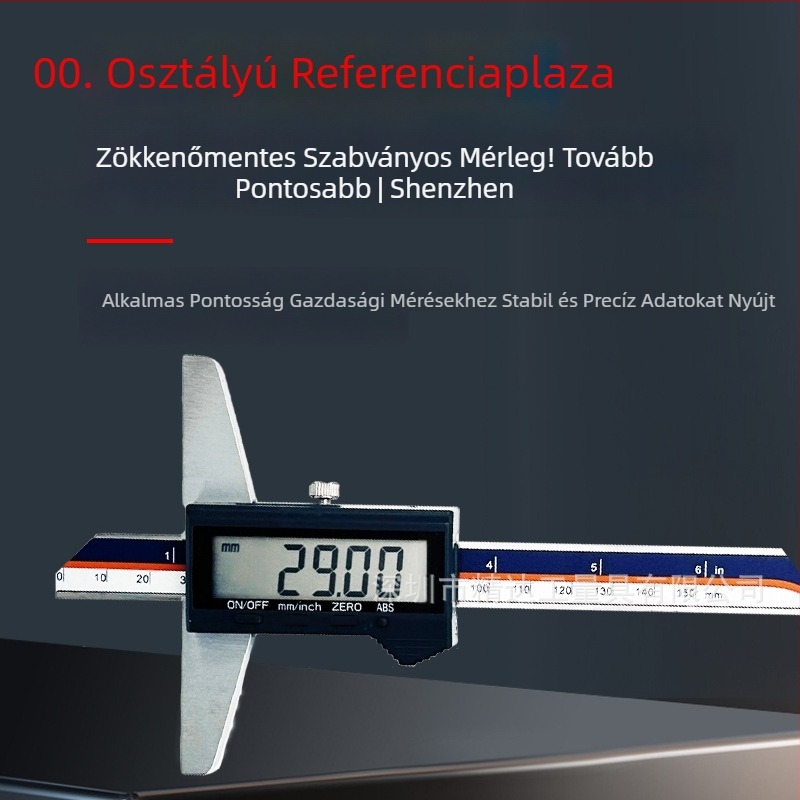 Jingda Digitális Mélységmérő 0-200 mm, felbontás 0,01 mm, Digitális kijelző, 4Cr13 rozsdamentes acél