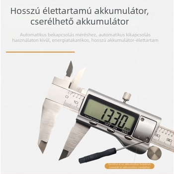 Kis méretű ipari digitális tolómérő, 0–150 mm, 0,01 mm felbontás, rozsdamentes acél, elektronikus mélységmérő
