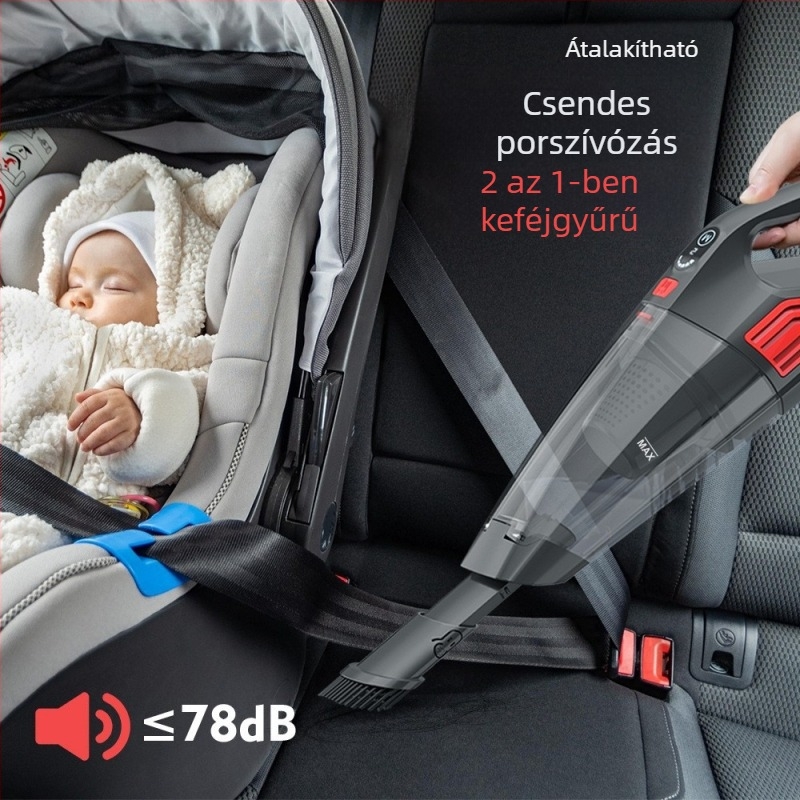 Kézi autóporszívó száraz–nedves használatra, 120 W, beépített 2500–3000 mAh akkumulátor, szívóerő 10–15 kPa