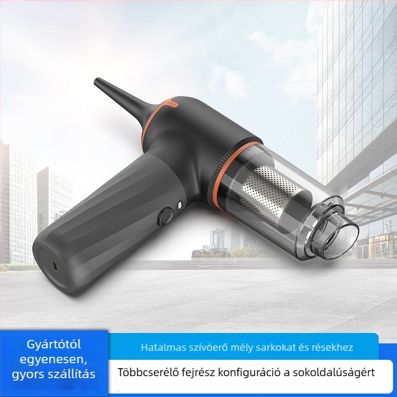 Kézi autós porszívó vezeték nélküli töltéssel, 6000 Pa szívás, 60 W, 7,4 V, 4000 mAh akkumulátor