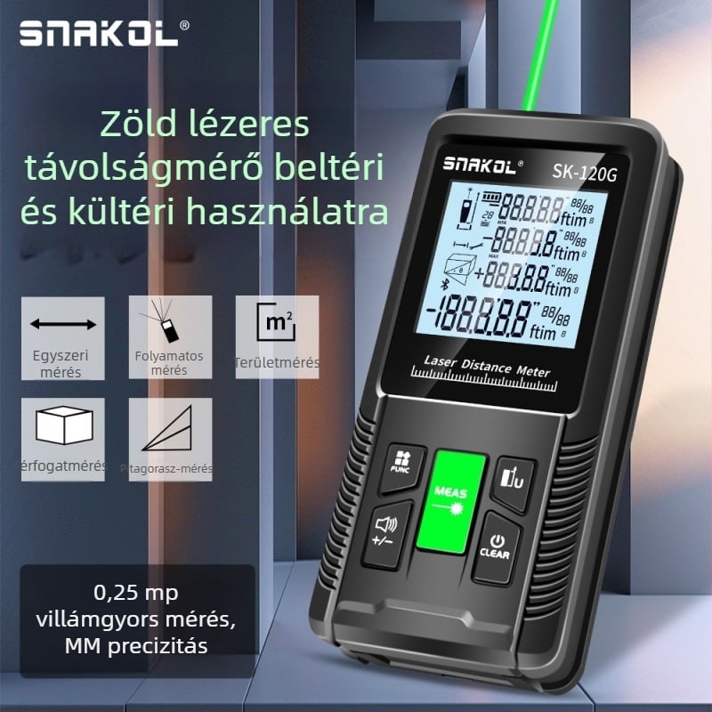 Zöld fényű lézeres távolságmérő, kültéri használatra, nagy pontosságú digitális vonalzó, kézi Bluetooth lézerszint a helyiségek méréséhez