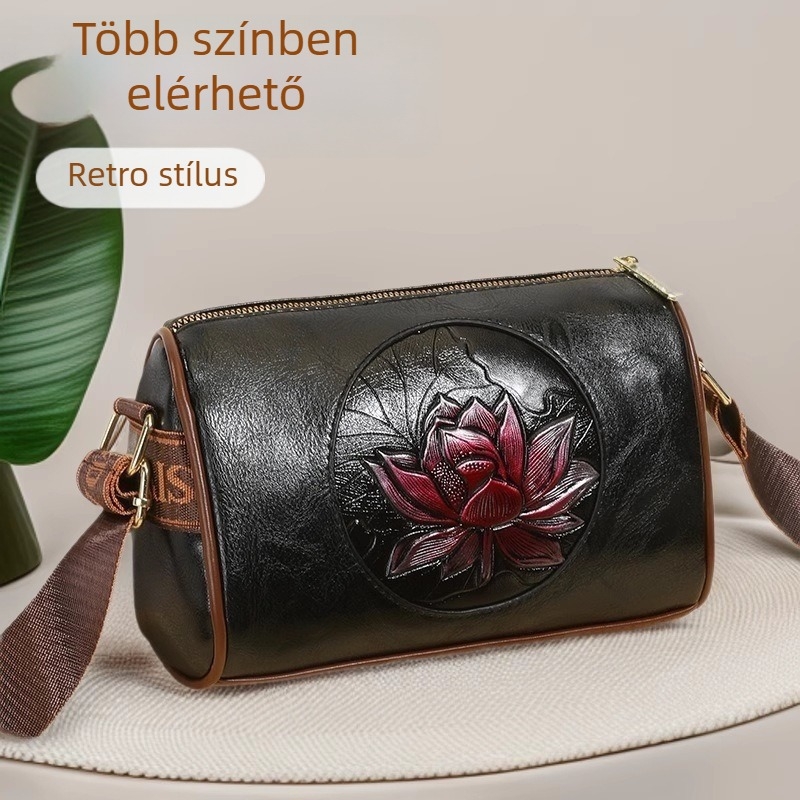 Vállon átívelő crossbody táska, hengeres formájú, PU anyag, cipzáras nyitás, belső cipzáras zseb