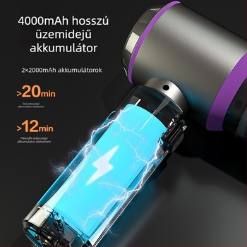 Deli kézi autóiporszívó — 80W, 7.4V, 11000Pa, vezeték nélküli, újratölthető, mindent egyben