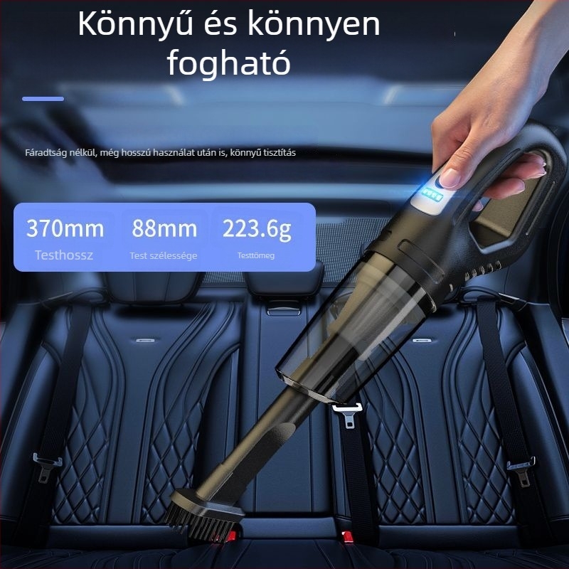 Kábel nélküli autó- és otthoni porszívó, 20000 Pa szívóerő, 300 W, 60+ perc üzemidő, újratölthető