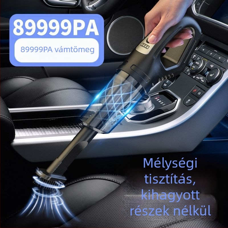 Kábel nélküli autó- és otthoni porszívó, 20000 Pa szívóerő, 300 W, 60+ perc üzemidő, újratölthető