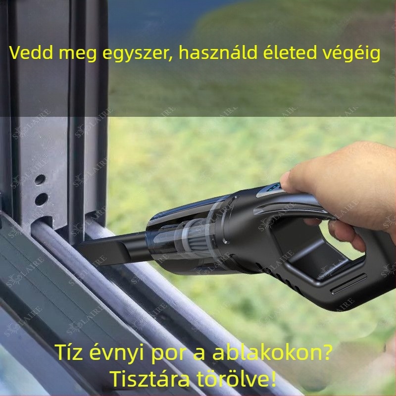 Kábel nélküli autó- és otthoni porszívó, 20000 Pa szívóerő, 300 W, 60+ perc üzemidő, újratölthető