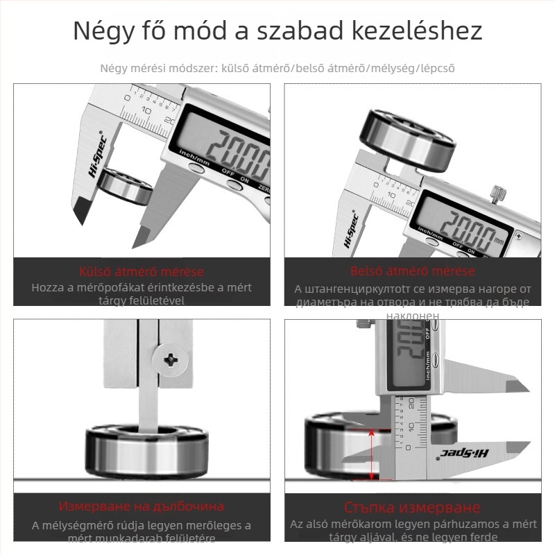 Hi-Spec ipari szintű digitális tolókaliper, nagy precizitású, rozsdamentes acél, kompakt méret