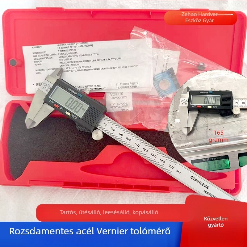 Ipari osztályú rozsdamentes acél digitális tolómérő vernierrel, digitális kijelzővel