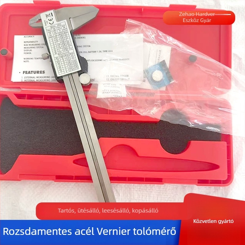 Ipari osztályú rozsdamentes acél digitális tolómérő vernierrel, digitális kijelzővel