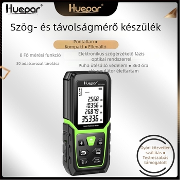 Kézi lézeres távolságmérő (tartomány 0,05–120 m, pontosság ±2 mm, IP54 védelem, méretei 112×50×25 mm, súlya 231 g)