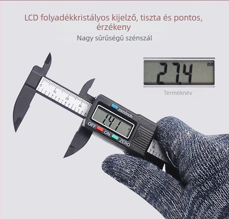 Digitális tolómérő Vernier-skálával, nagy pontosságú, 0–150 mm, kompakt mérőeszköz