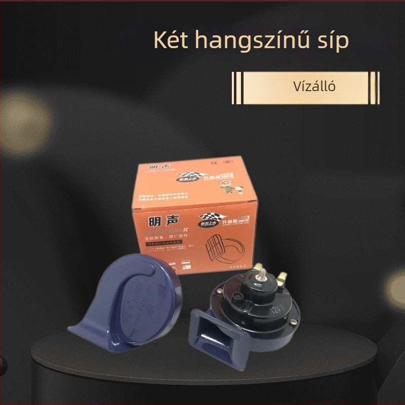 Autóklaxon, kettős tónusú, modell: kis négyszögletes bemenet, 12V, 80W, 8Ω, 110dB