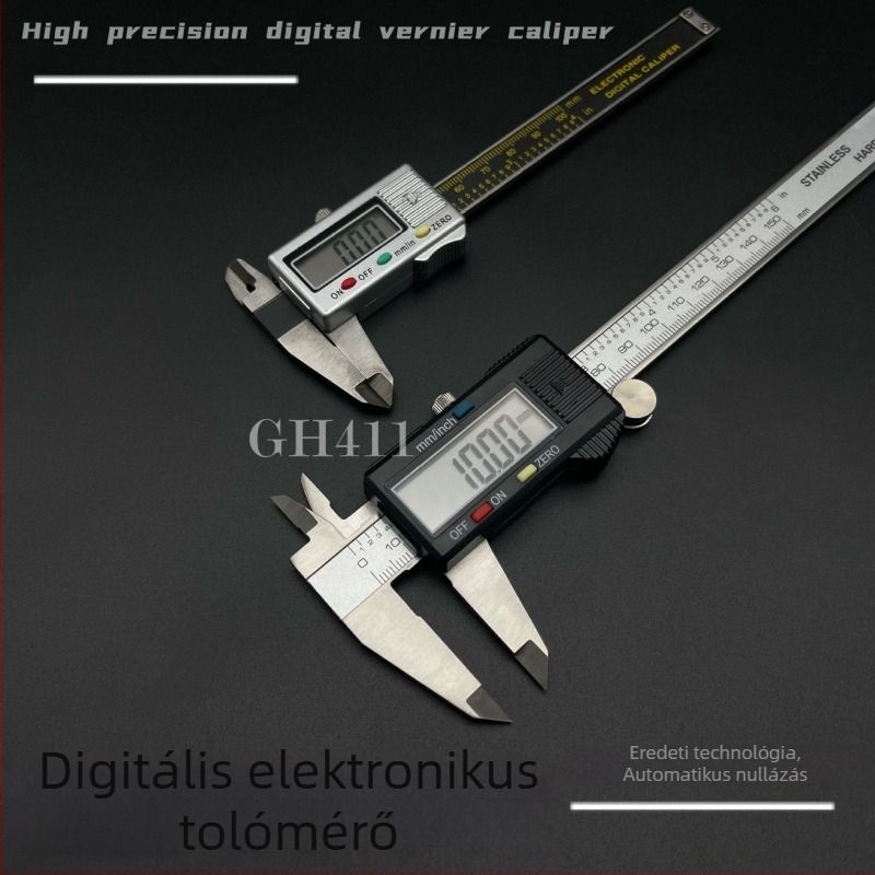 Teljesen fémes, rozsdamentes acélból készült digitális tolómérő, mm és col mértékegység közötti váltás