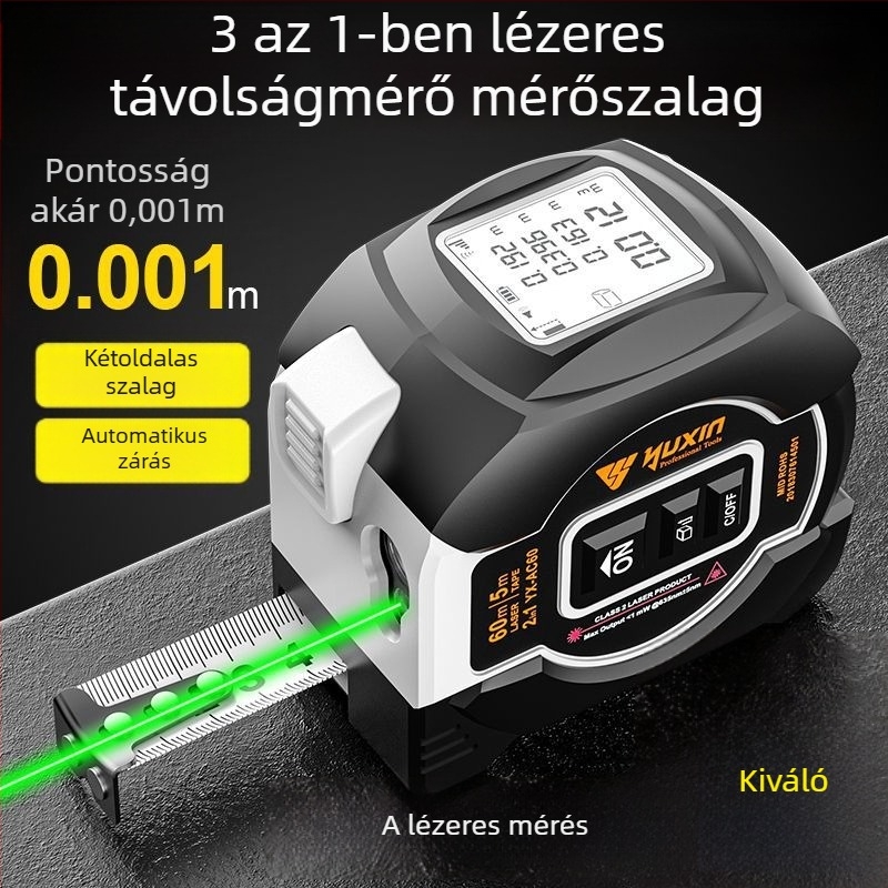 Digitális kijelzős lézeres távolságmérő, 3 az egyben, ultra hosszú mérési tartomány és infravörös intelligens mérőszalag