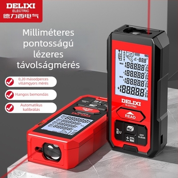 Delixi Electric lézeres távolságmérő, kézben tartható infravörös távolságmérő, digitális mérőeszköz, magas pontosságú szobaméréshez (50–120 m, ±2 mm)