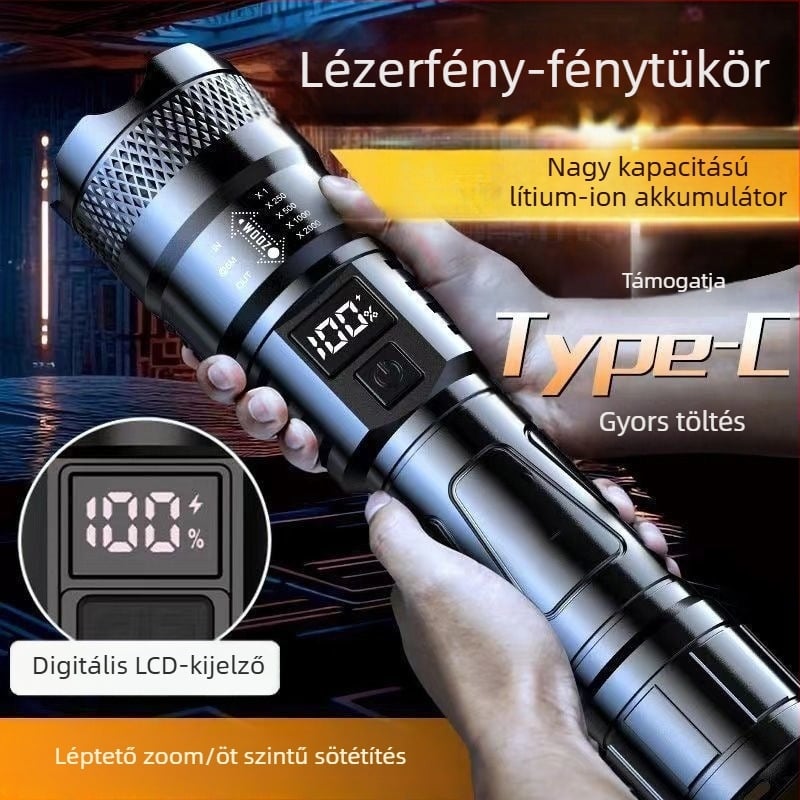 P900 újratölthető zseblámpa, ultra fényes kültéri zoom LED, 100W, Power Bank funkció