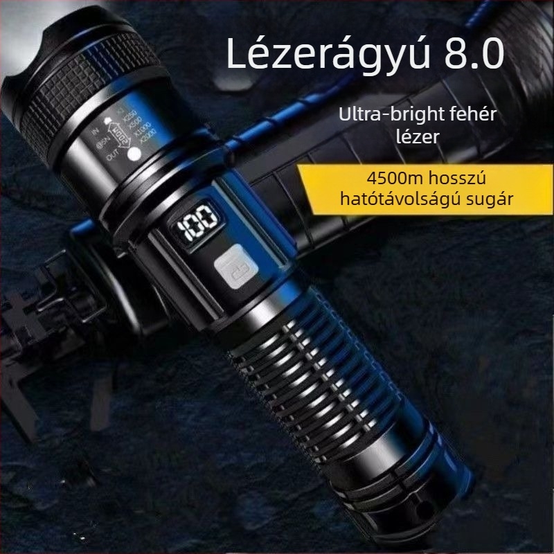 P900 újratölthető zseblámpa, ultra fényes kültéri zoom LED, 100W, Power Bank funkció