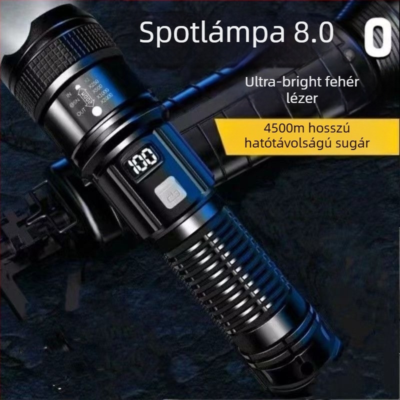 P900 újratölthető zseblámpa, ultra fényes kültéri zoom LED, 100W, Power Bank funkció