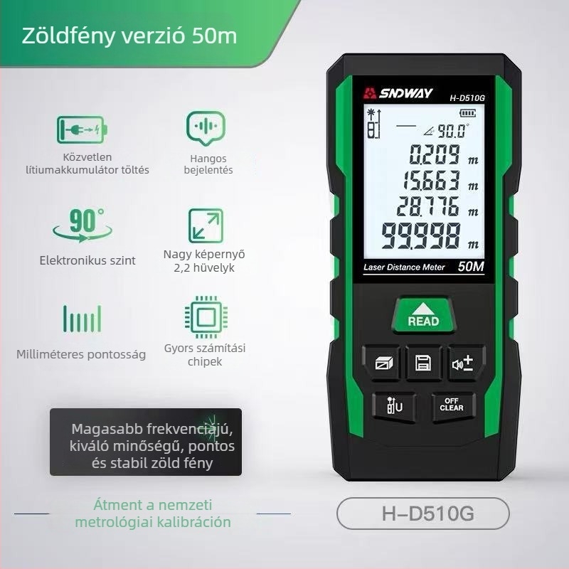 SNDWAY lézeres távolságmérő – kültéri, nagy pontosságú elektronikus mérőeszköz zöld lézerrel és infravörös méréssel
