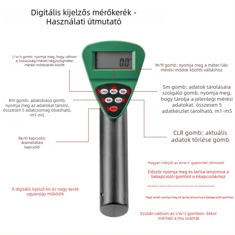 Tuosen kézi távolságmérő kerék nagy és kis kerékkel, mechanikus görgő digitális kijelzővel